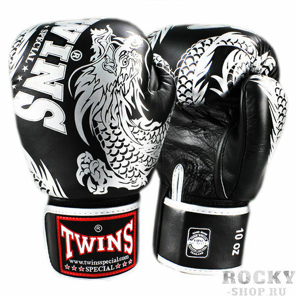 Guantes de boxeo TWINS FBGV-49 New Dragon Black Silver, 16 OZ Twins Special