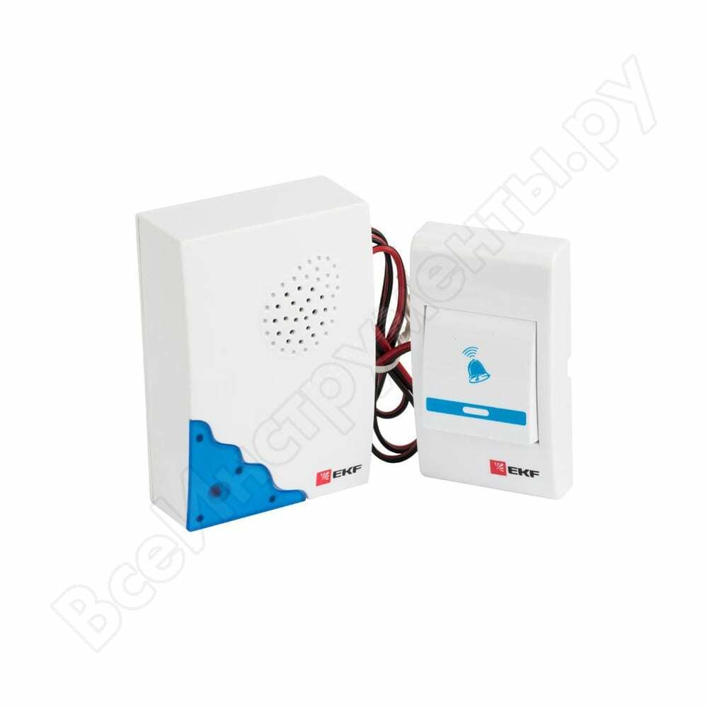 Wired bell on batteries ekf white-blue cord 1.2m with indication 2x1.5v aa basic 2816183