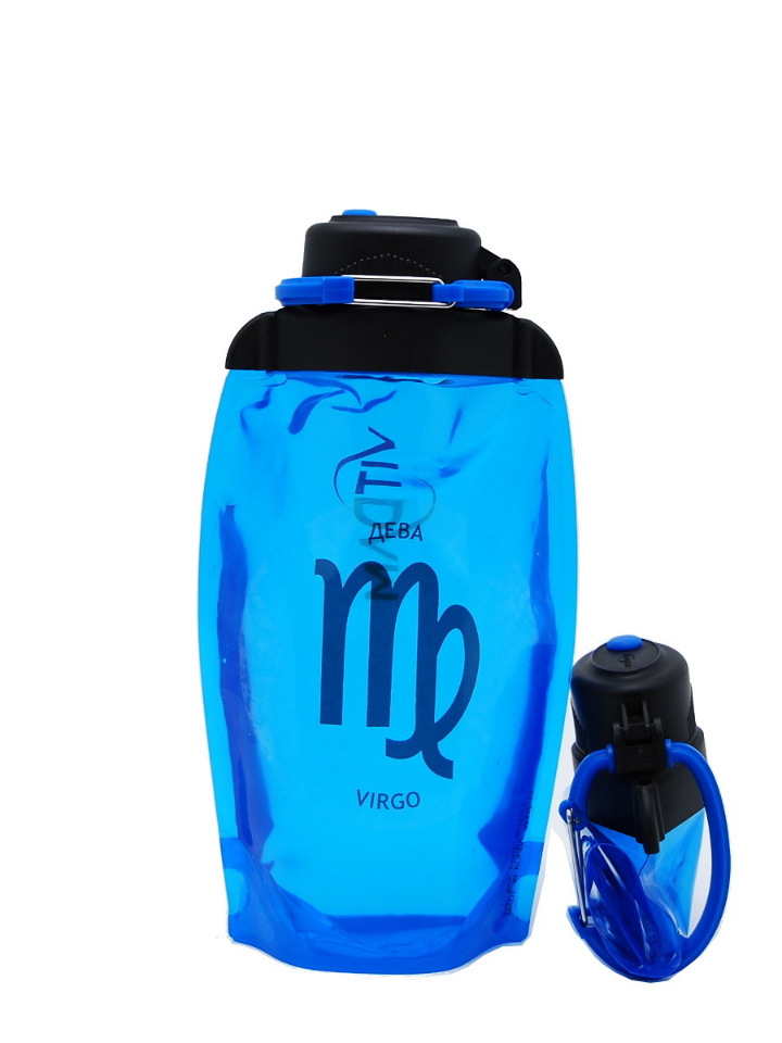 Sulankstomas ekologiškas butelis VITDAM, mėlynas, tūris 500 ml (gaminys B050BLS-1205) piešinys VIRGO / VIRGO