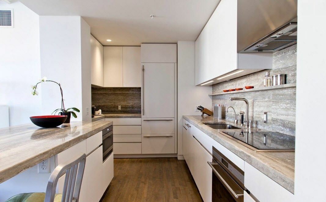 The modern kitchen is a narrow space