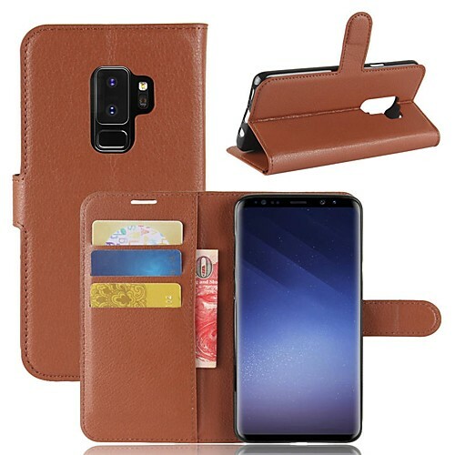 Etui Til Samsung Galaxy S9 Plus / S9 Lommebok / Kort lommebok / Med stativ Heldekkende etui Ensfarget Hard PU -lær til S9 / S9 Plus / S8 Plus