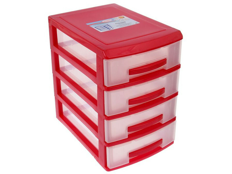 Mini cassettiera Rossplast 4 ripiani Rosso Perla-Trasparente
