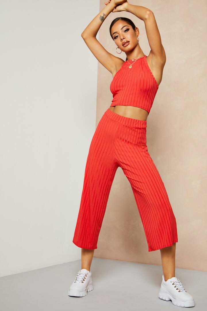 - Ribbed jersey wide leg culottes
