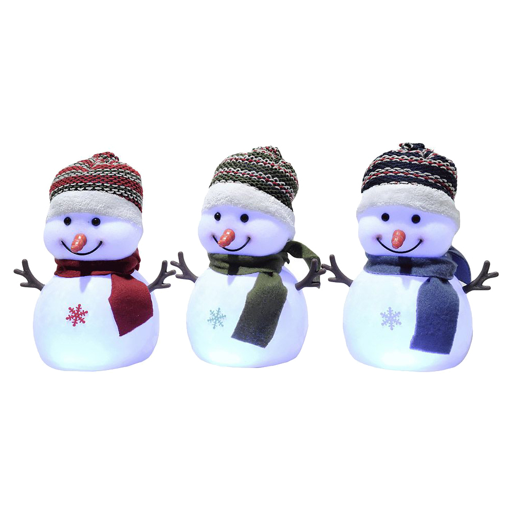 Sniegavīrs cepurē un lakatā, kvēlojošs, 18 cm, LED lampas, baterija 482644