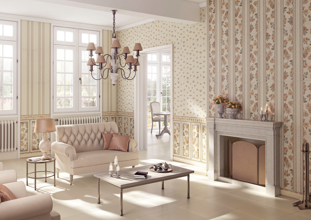 Combinação de papel de parede em um quarto de estilo provençal