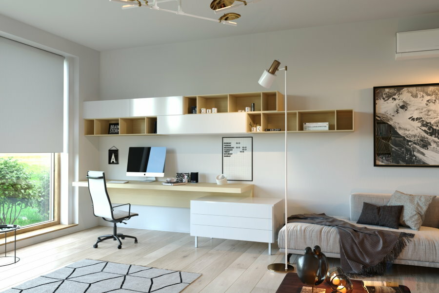 Functional furniture in the living room with a workplace