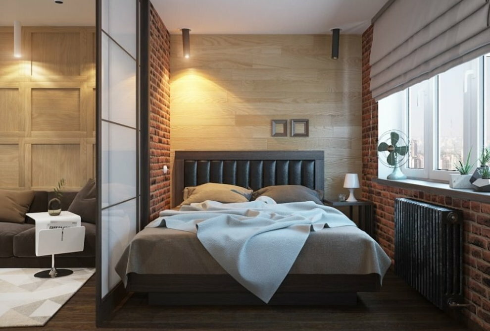 Brick finishing of a bedroom in a small apartment