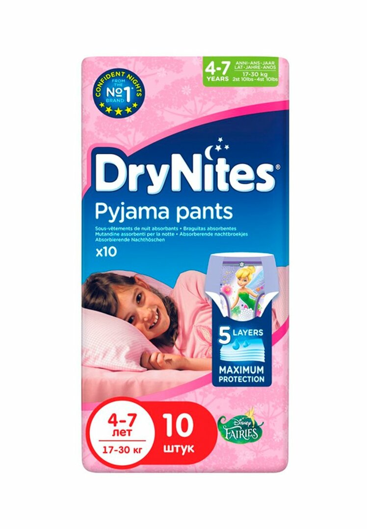 Nohavičky Huggies drynites pre dievčatá, 4-7 rokov (17-30 kg), 10 ks. Huggies