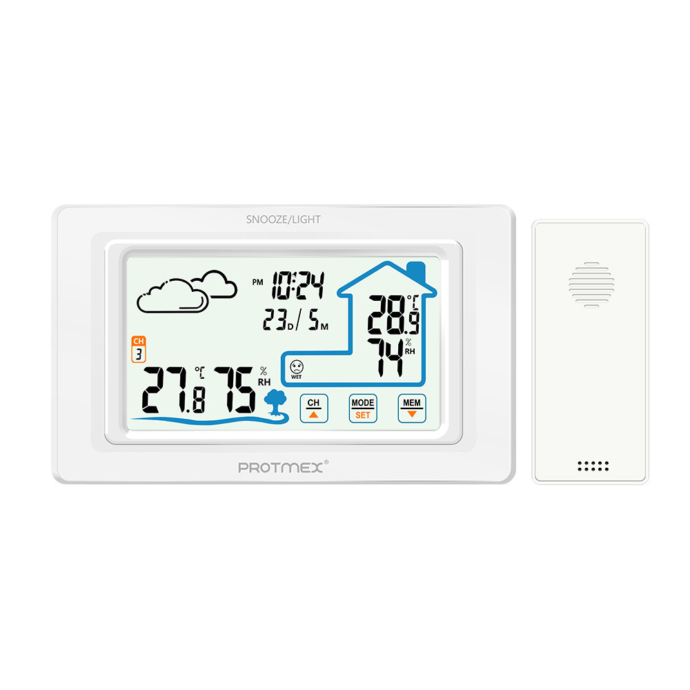 Multifunktionelt elektronisk vækkeur til vejrudsigter med Touch Thermohygrometer