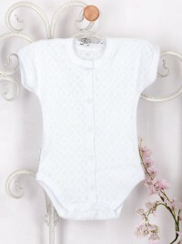 Bodysuits for nyfødte Anbudsalder. Openwork ribana, størrelse: 62-68 cm, farge: hvit, mønster: romber