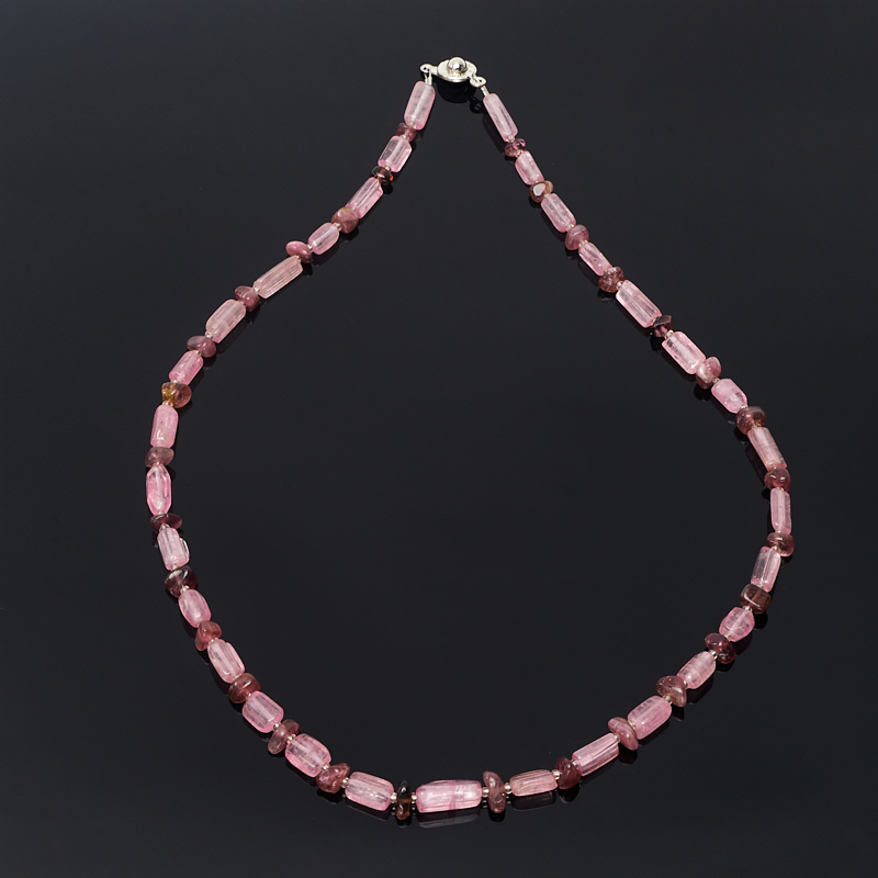 Perles tourmaline rose (rubellite) 49 cm (bij. alliage)