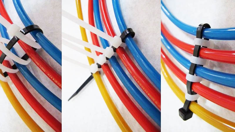 Auf ähnliche Weise können Sie Kabel mit Kabelbindern verbinden.