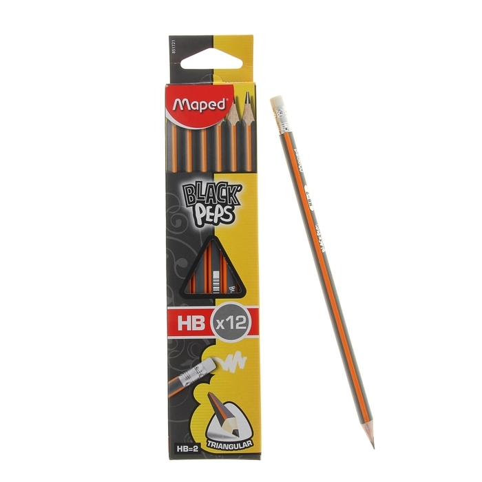 Siyah kurşun kalem Maped Black Pep \ 's HB üç taraflı silgili 851721