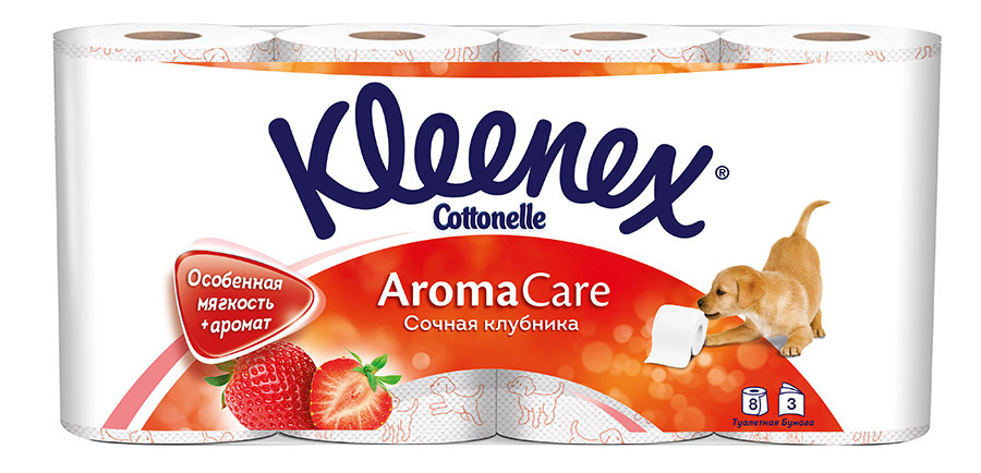 Papel higiénico Kleenex Aroma Care Fresa jugosa 3 capas 8 rollos