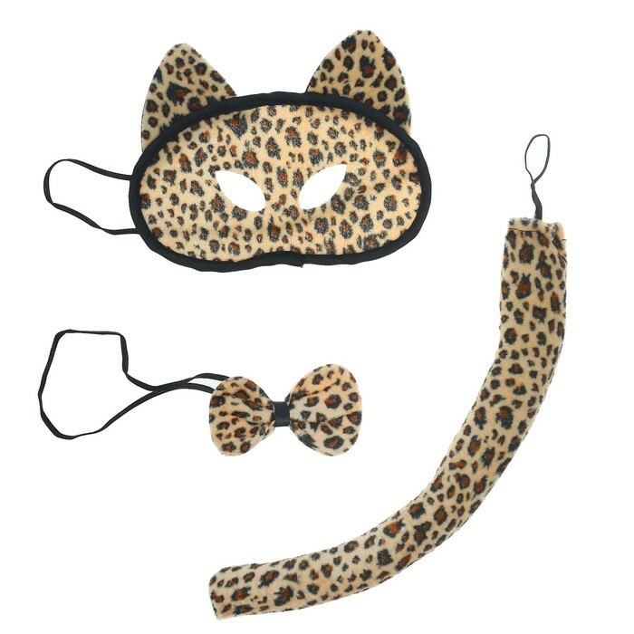 Karnevalsæt leopard 3 stykker (maske, sløjfe, hale) 48 * 29