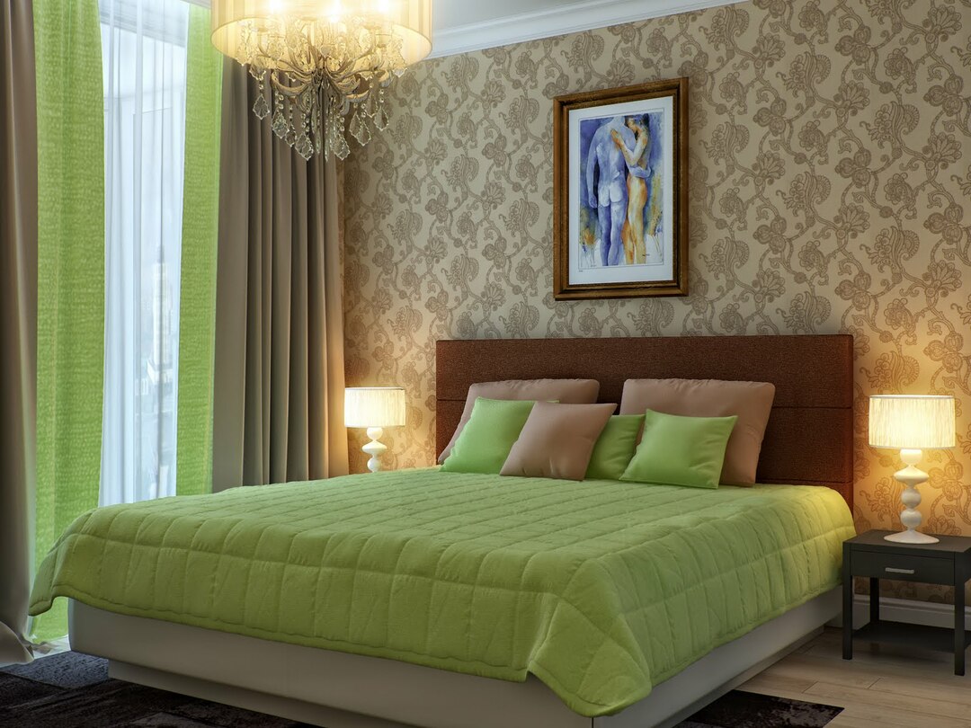 camera da letto marrone verde