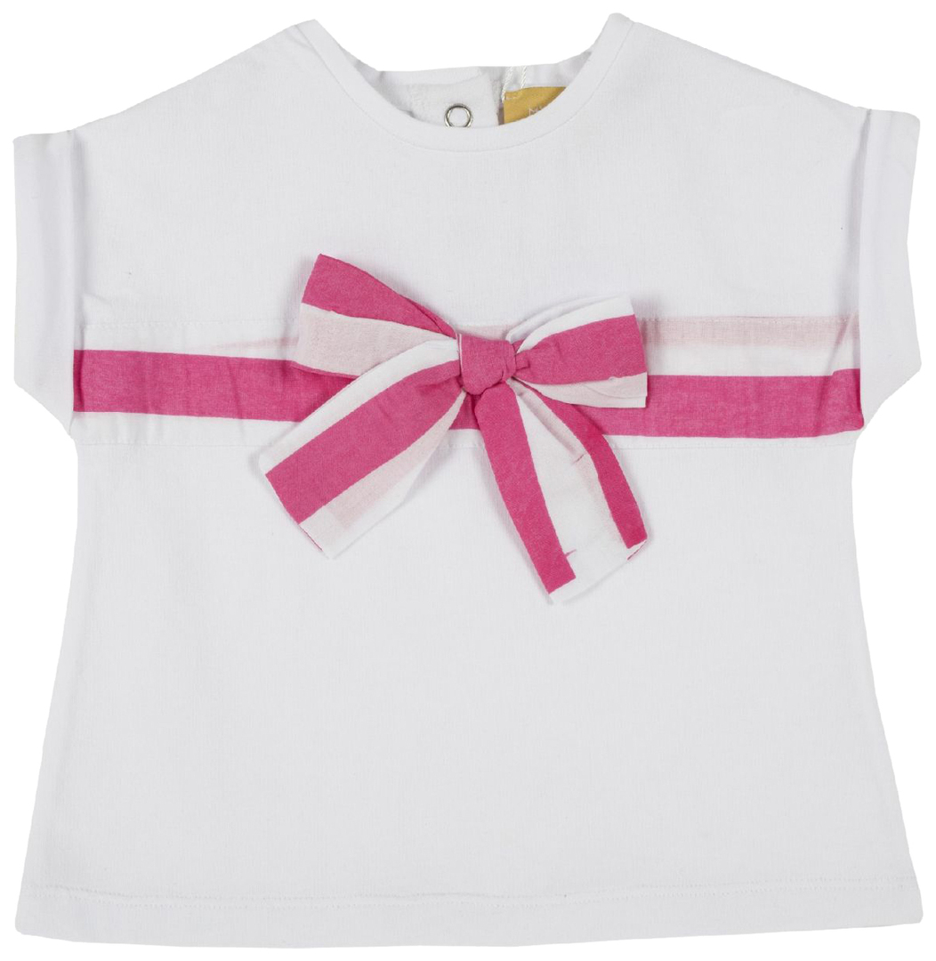 Koszulka Chicco, rozmiar 092, kokardka (biało-różowa)