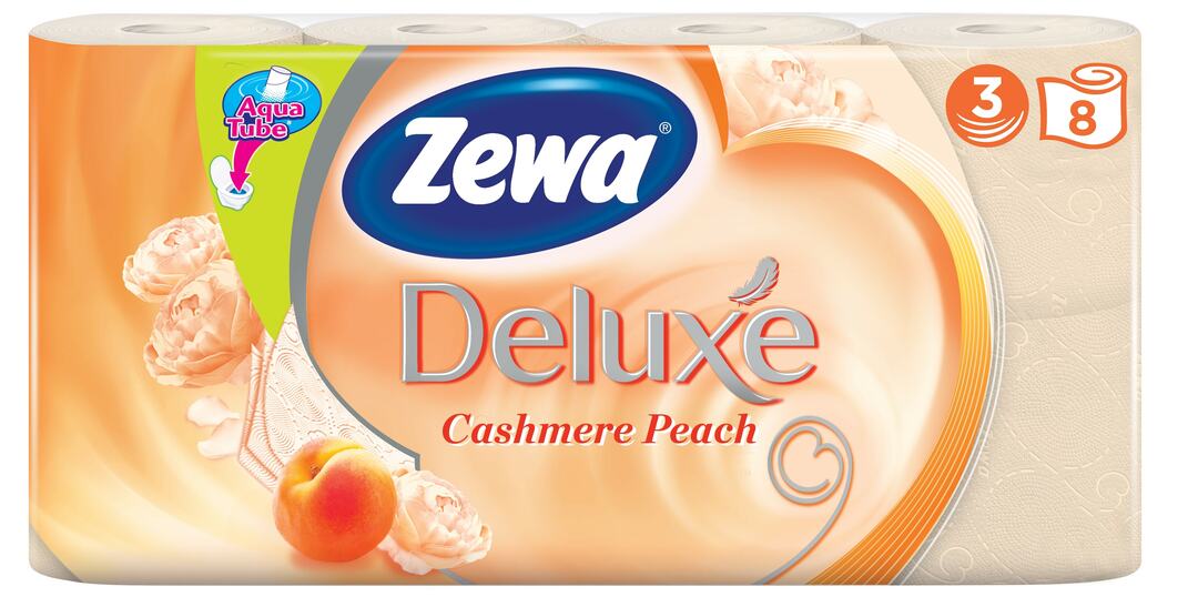 Zewa Deluxe tualetes papīrs persiku krāsā, 3 slāņi, 8 ruļļi