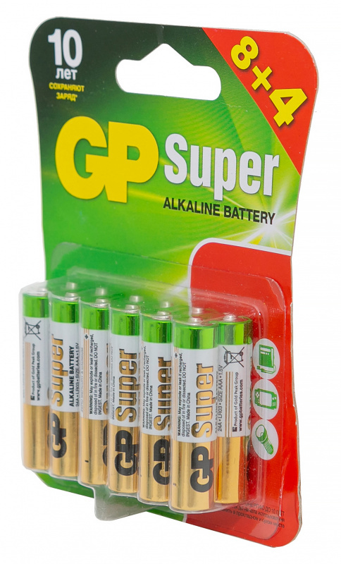 Battery GP Super Alkaline 24A LR03 AAA (kampanje: 8 + 4) (12 stk)
