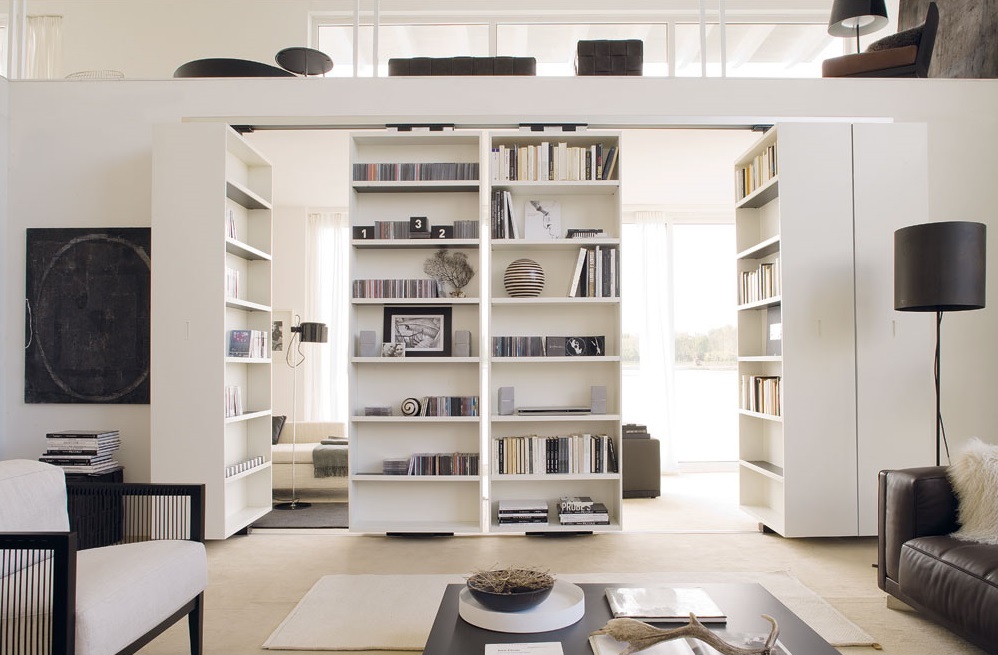Functional partition made of book shelves