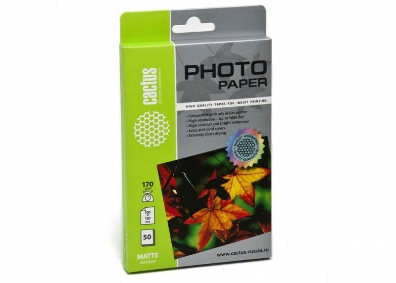 Papel fotográfico Cactus CS-MA617050 10x15, 170g / m2, 50L, fosco branco para impressão a jato de tinta