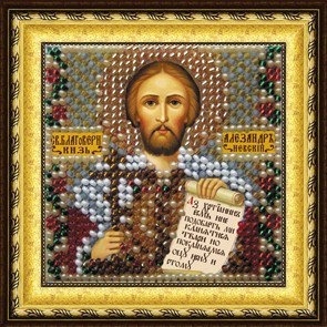 Disegno su tessuto Ricamo mosaico art. 4024 Icona di S. Principe Alessandro 6,5x6,5 cm