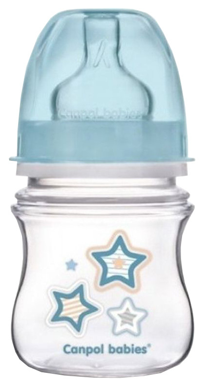 Canpoli väikelaste laia suuga pudel, 120 ml koolikuid, sinine