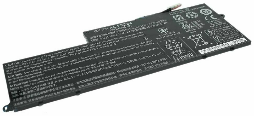 Batería para portátil serie ACER Aspire E3-112, V3-112P, V3-111P (11,4 V 2640 mAh) AC13C34