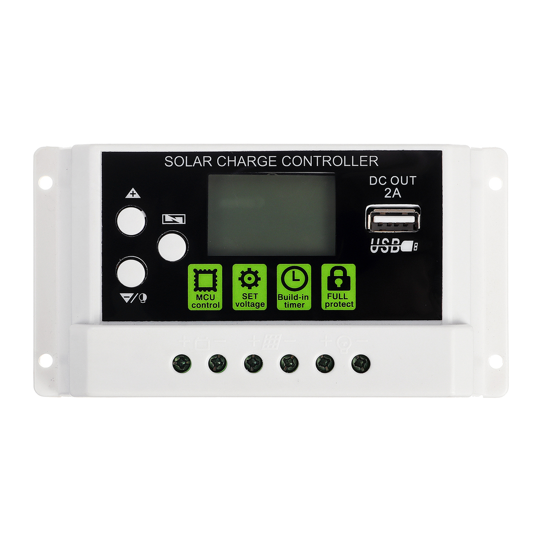 Un controlador de carga de panel solar PWM de pantalla LCD de 12 V / 24 V, batería de iones de litio y ácido de plomo, retroiluminación permanente USB compatible con