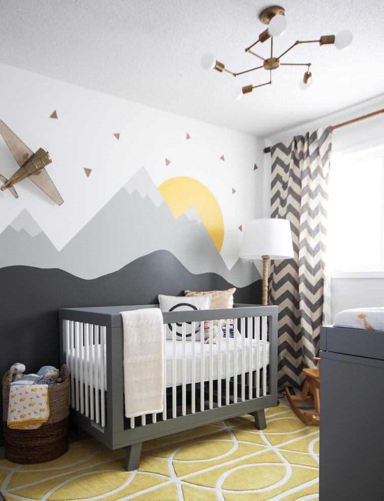 Modern chandelier in a room for the baby