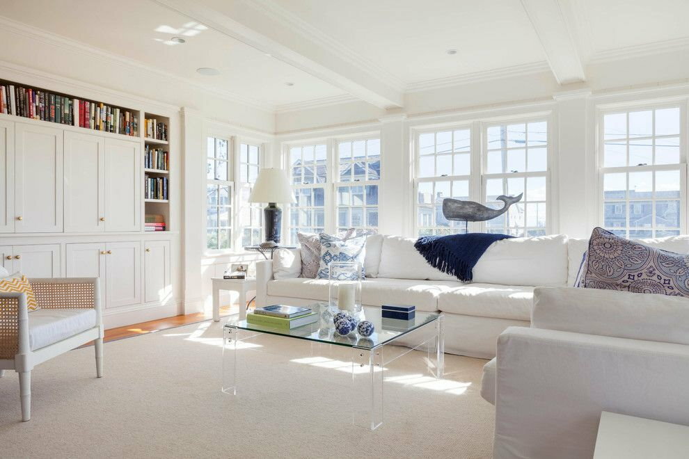 White sofas in the bright room of a private house