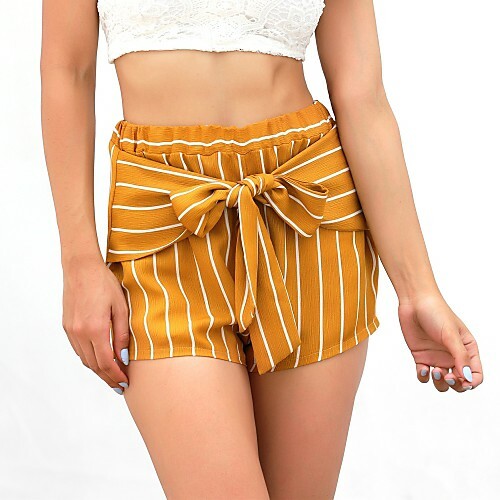 Fêmea Calças Shorts Bohemian - Amarelo Listrado / Praia