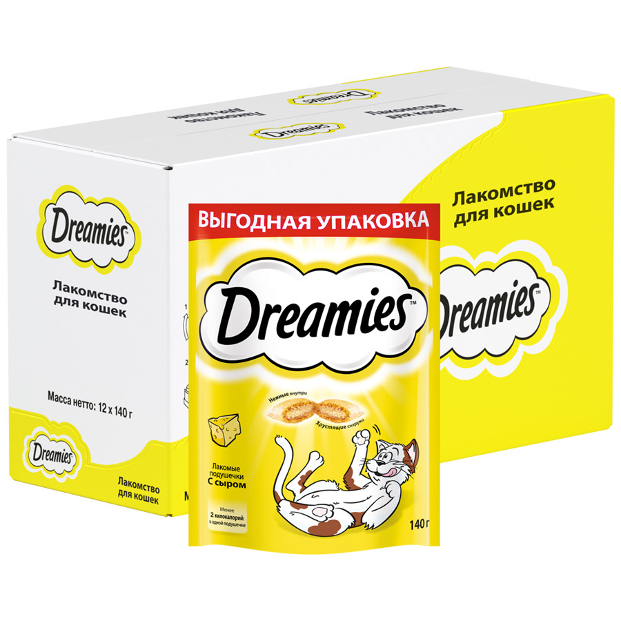 Behandla för katter Dreamies kuddar med ost, 140g * 12