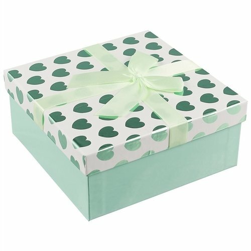 Gift box Mint hearts 18 * 18 * 7.5, cardboard, decorative bow, square