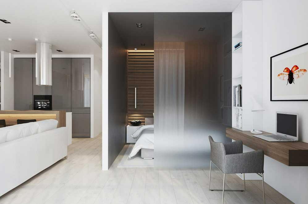 Oblikovanje majhnega studio apartmaja v slogu minimalizma