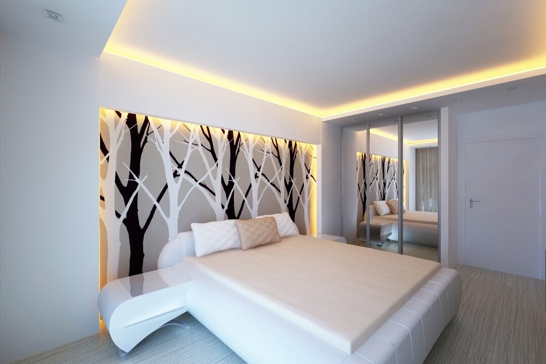 Illuminated ceiling in a modern style bedroom