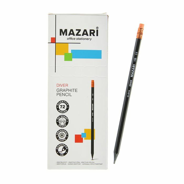 Crna olovka MAZARi HB, šesterokutna plastika Diver s gumicom