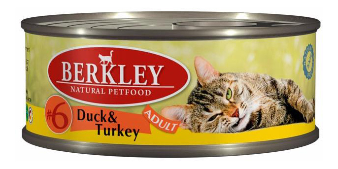 Konzervované krmivo pre mačky Berkley Menu pre dospelé mačky, kačica, morka, 100g