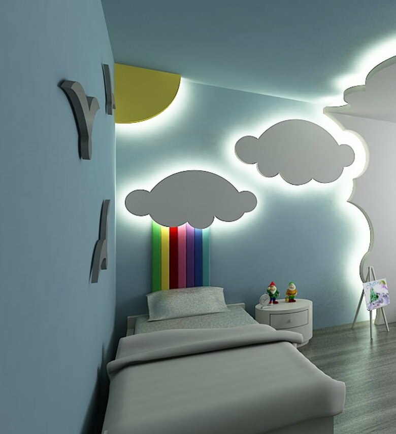 Podświetlane chmury w pokoju dziecięcym