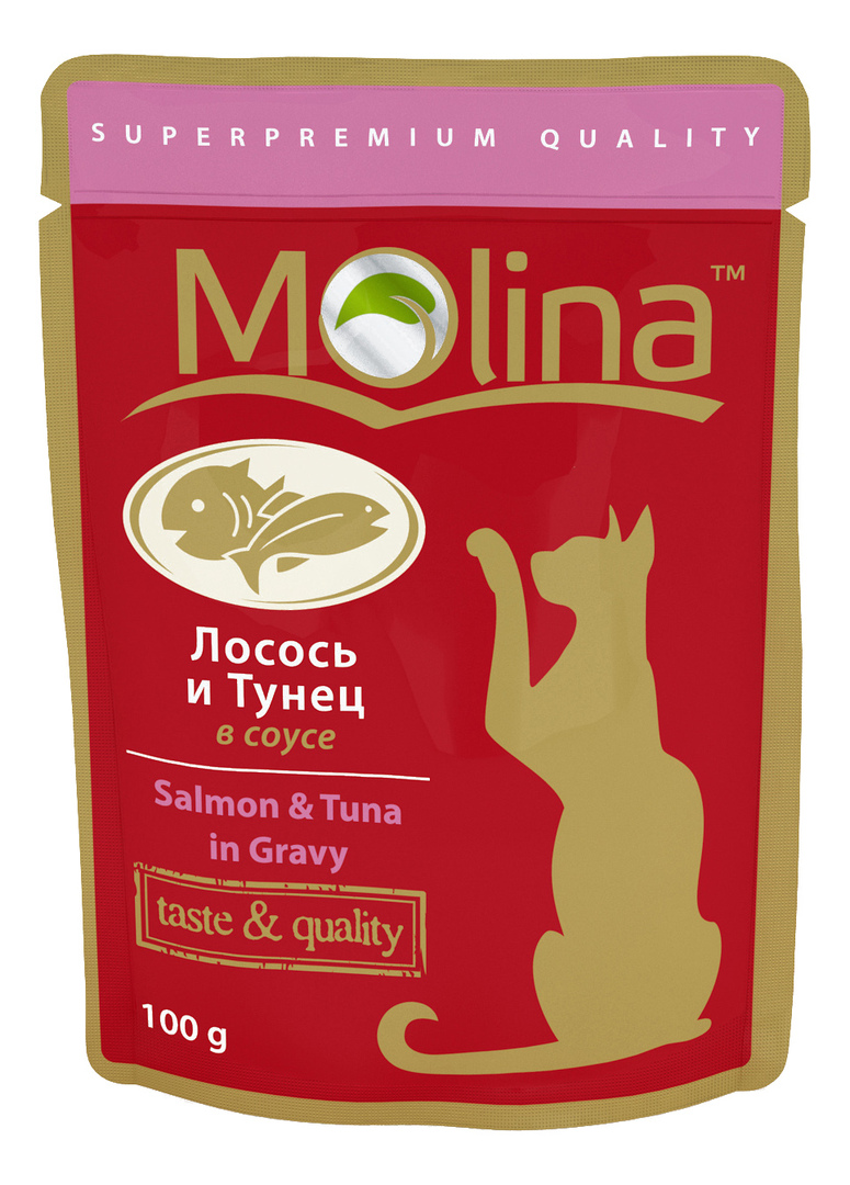 Ração molhada Molina para gatos, salmão, peixe, 100g
