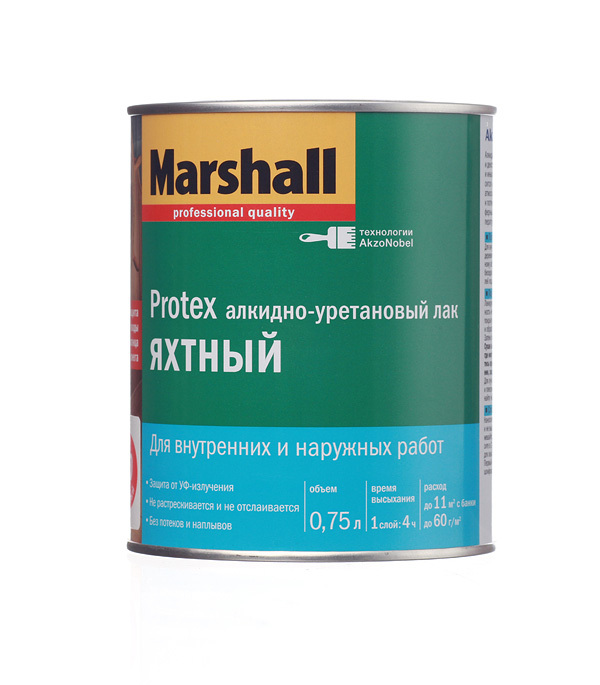 Yacht alkyd-uretanlakk Marshall Protex fargeløs 0,75 l blank