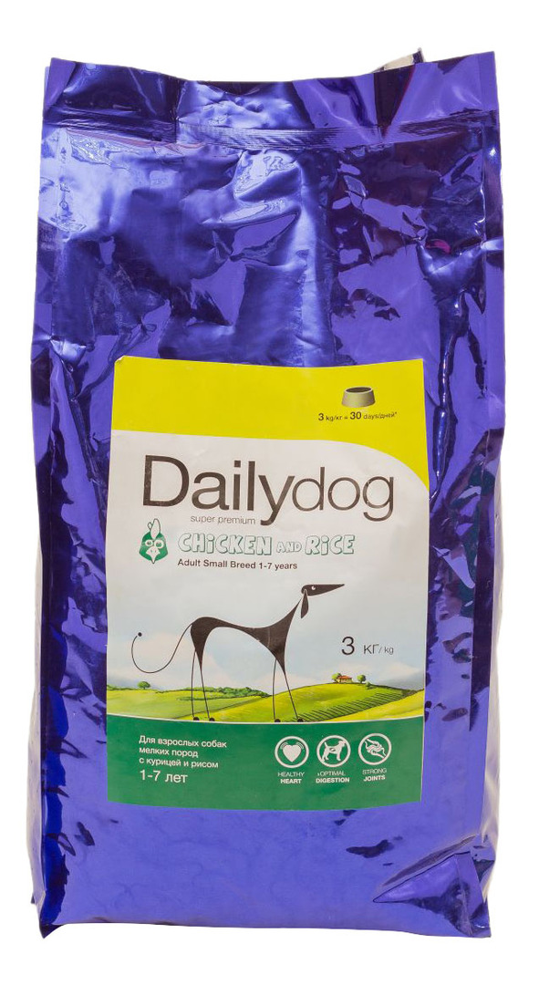 Köpekler için kuru mama Dailydog Adult Small Breed, küçük ırklar, tavuk ve pirinç için, 3kg
