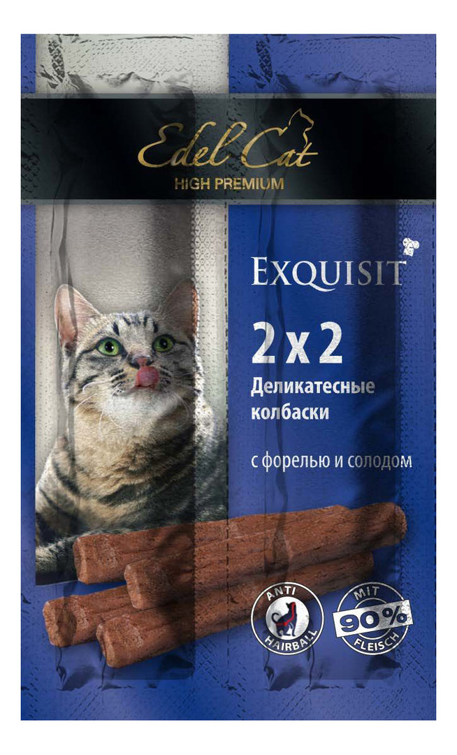 Pamlsek pro kočky Edel Cat Mini párky Trout # and # Malt, 8g