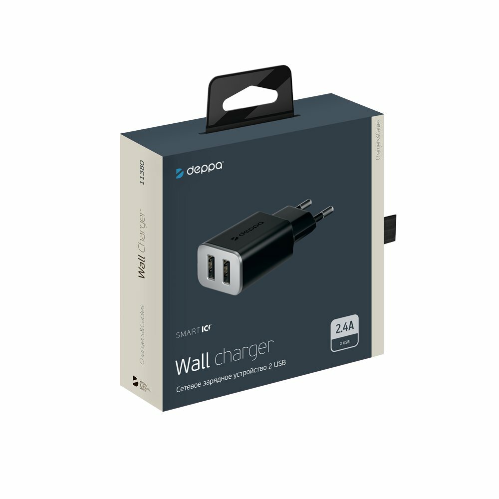 Mains charger Deppa 11380 2 USB 2.4А, black