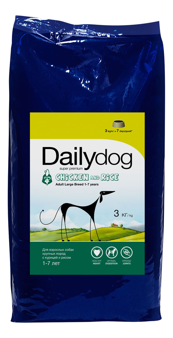 Torrfoder för hundar Dailydog Adult Large Breed, för stora raser, kyckling och ris, 3kg