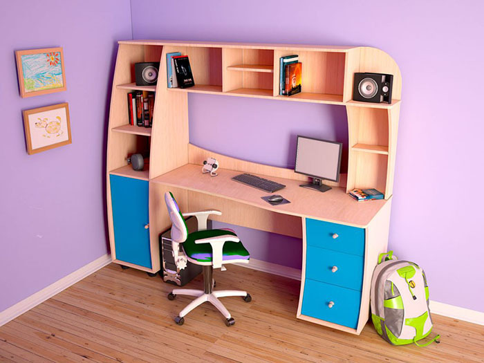 As cores vivas na escrivaninha infantil só podem ser usadas como um destaque
