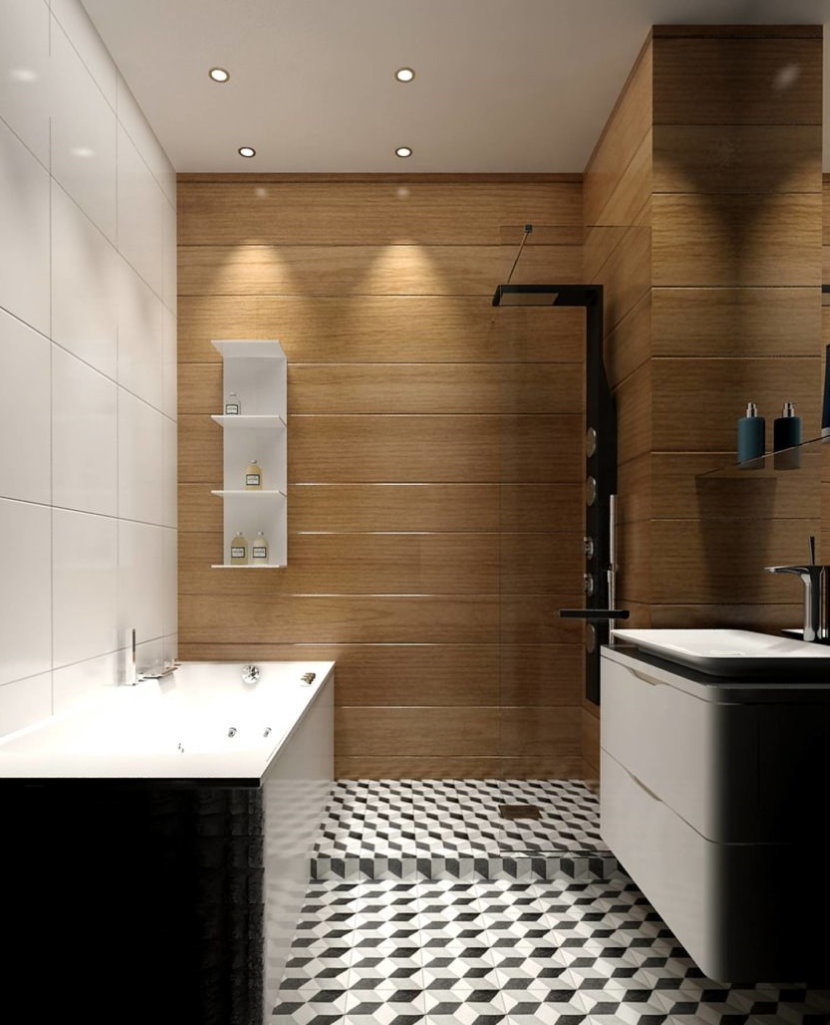 Mažas aukštųjų technologijų vonios kambarys