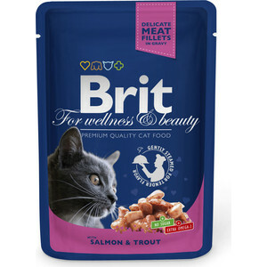 Torebki Brit Premium Cat Salmon # and # Trout z łososiem i pstrągiem dla kotów 100g (100306)