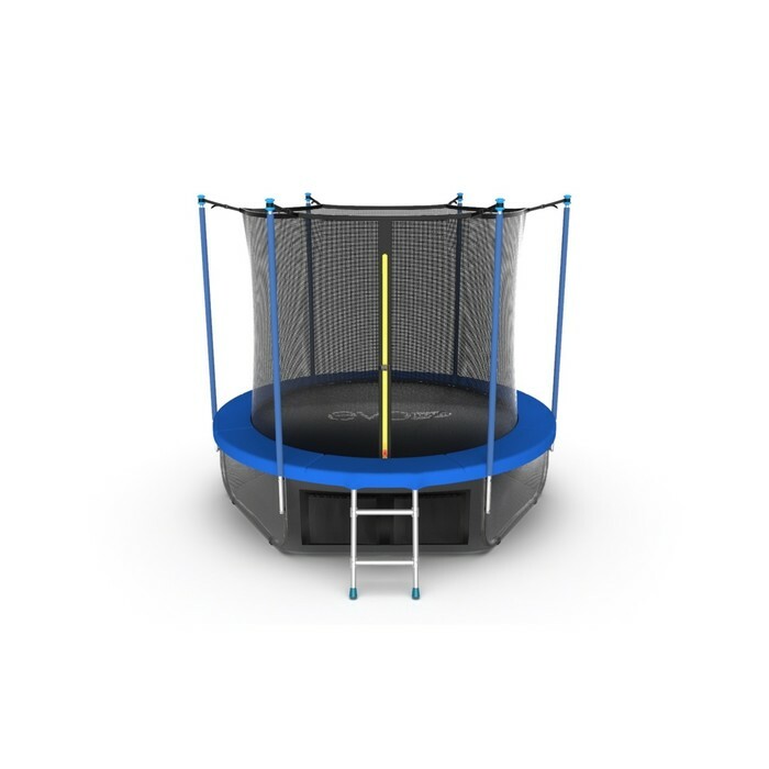 Trampolin med intern mesh och stege, diameter 6ft (blå) + EVO JUMP Intern 6ft nedre nät (Sky)