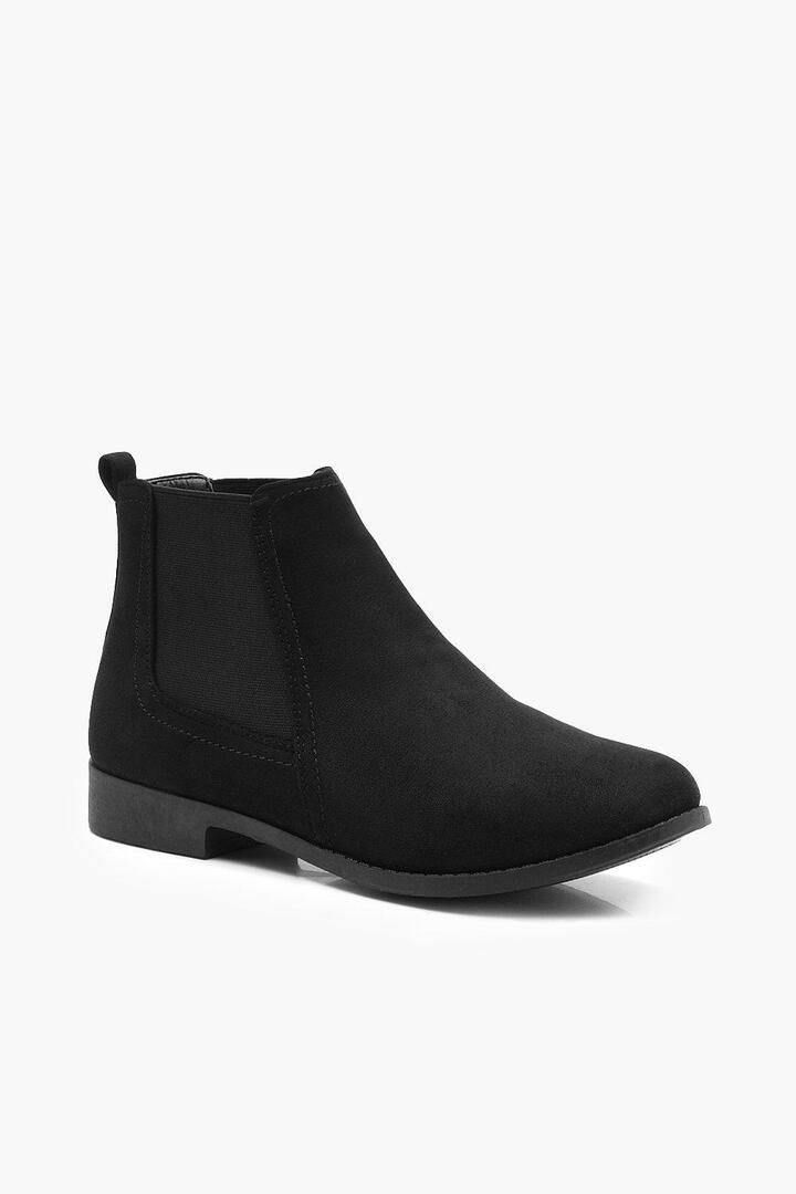 Wide, flat, suede chelsea boots